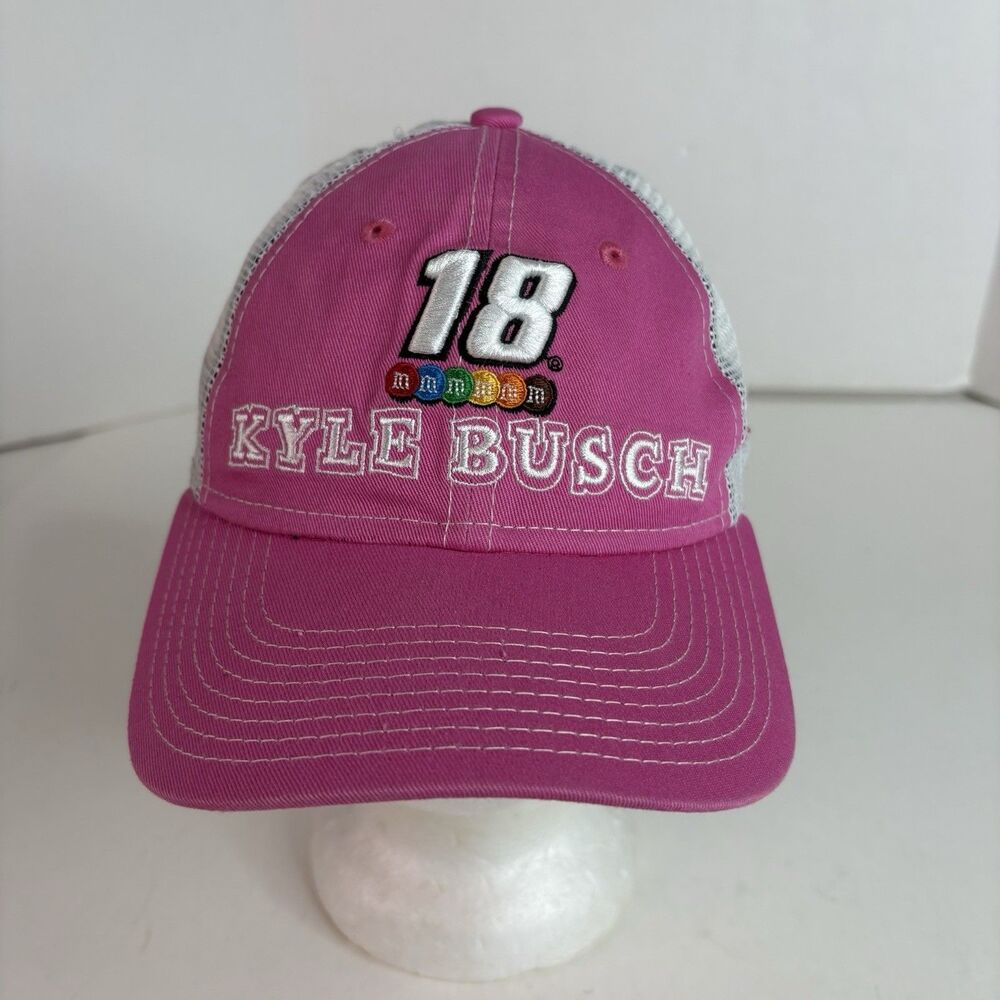Kyle Busch 18 Trucker Hat, SnapBack Cap, Pink Youth, New Era, NASCAR, M&M